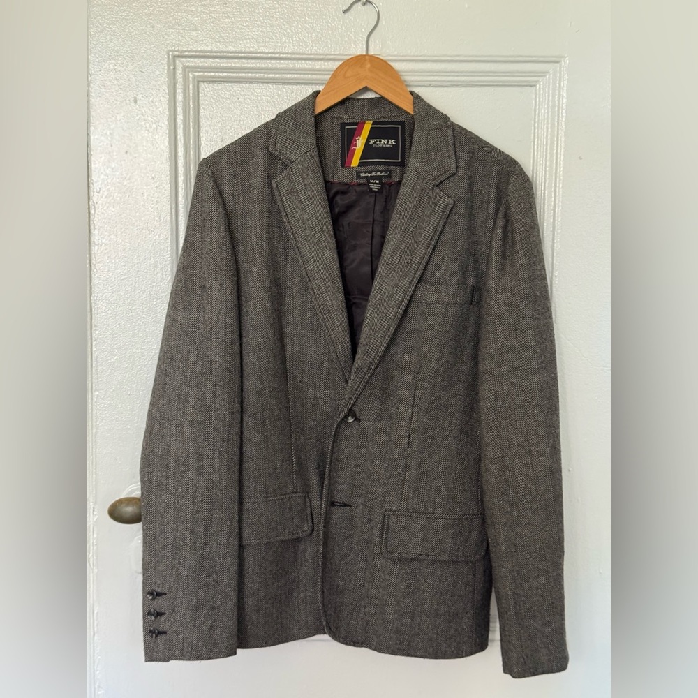 Fink Clothing Men's Herringbone Gray/Black Blazer, medium